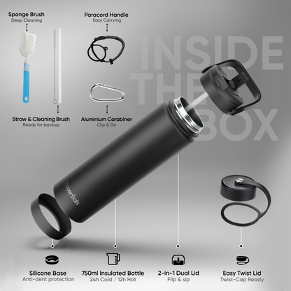 Hssentials 750ml Insulated Water Bottle – Dual Lid & Twist Lid