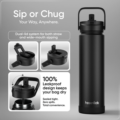 Hssentials 750ml Insulated Water Bottle – Dual Lid & Twist Lid
